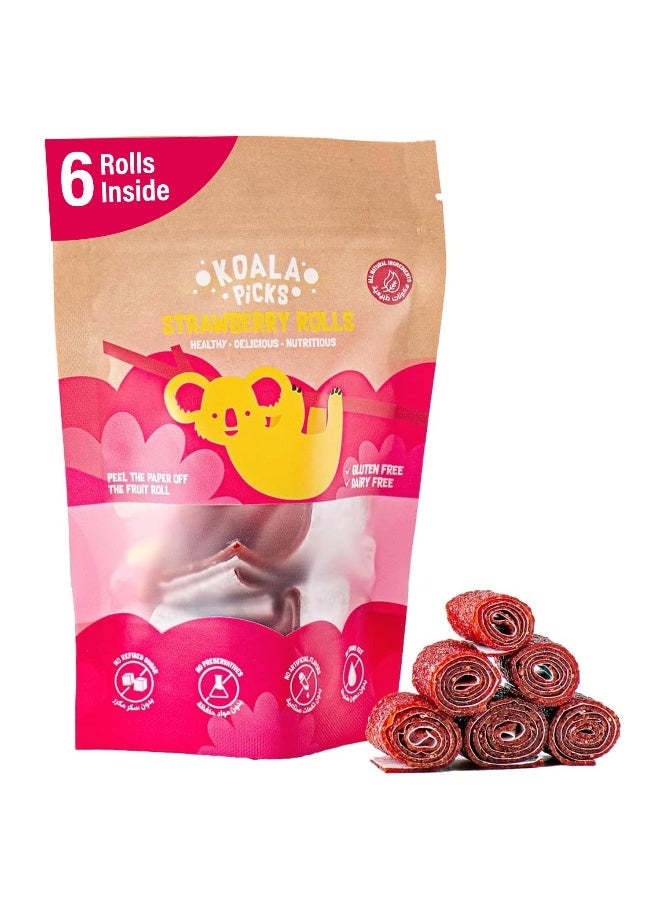 Koala Picks 6pcs Strawberry Fruit Rolls – No Preservatives – Healthy, Natural Snack for Kids Lunch Boxes & Adults – Made with Strawberries, Apples, and Honey - Nutritious Treat for Lunchbox - Image 1