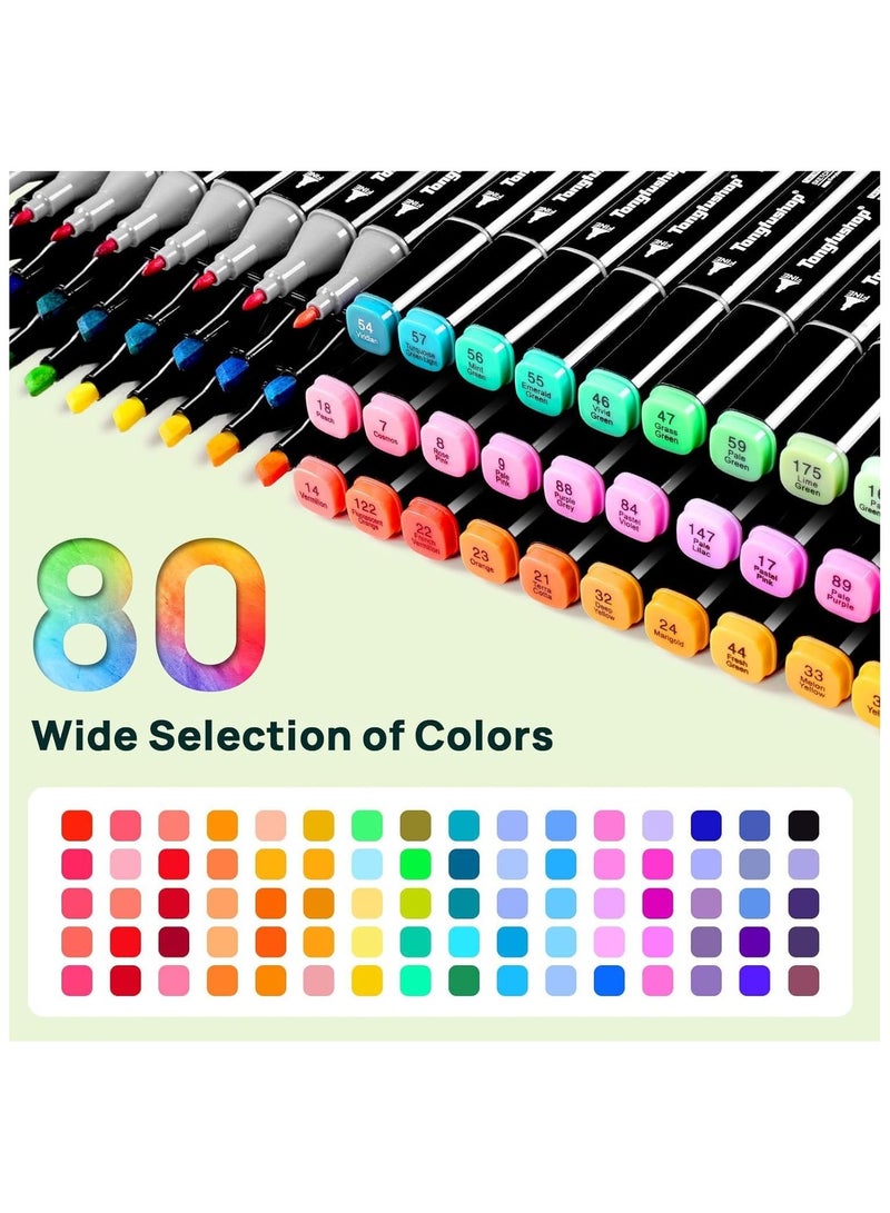 TOUCHFIVE 80 Colored Alcohol Markers Marker Set Coloring Pens Markers Art pens for Drawing Sketching Anime and Manga Coloring Books Adults Double Tip Markers with Black Bag and Storage Base - Image 3