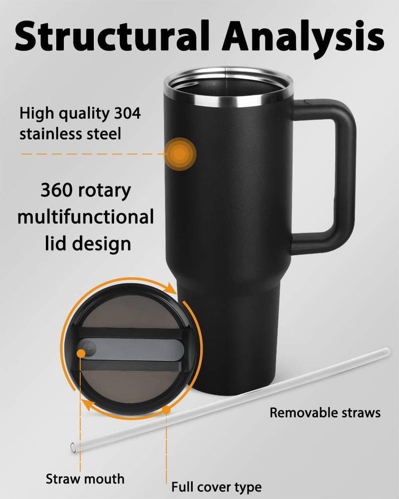 REMICH 1200Ml Tumbler with Handle Straw Insulated Stainless Steel Leak Proof Vacuum Coffee Cup Tumbler with Lid Gifts for Friends Family Suitable for Car Gym Office Travel 1Pcs Multicolor - Image 2