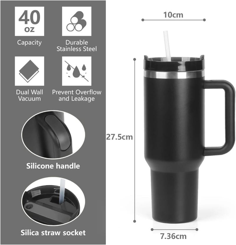 REMICH 1200Ml Tumbler with Handle Straw Insulated Stainless Steel Leak Proof Vacuum Coffee Cup Tumbler with Lid Gifts for Friends Family Suitable for Car Gym Office Travel 1Pcs Multicolor - Image 4