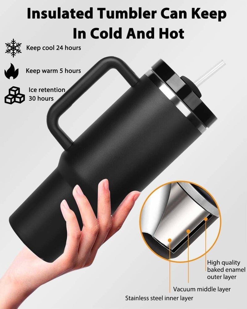 REMICH 1200Ml Tumbler with Handle Straw Insulated Stainless Steel Leak Proof Vacuum Coffee Cup Tumbler with Lid Gifts for Friends Family Suitable for Car Gym Office Travel 1Pcs Multicolor - Image 3