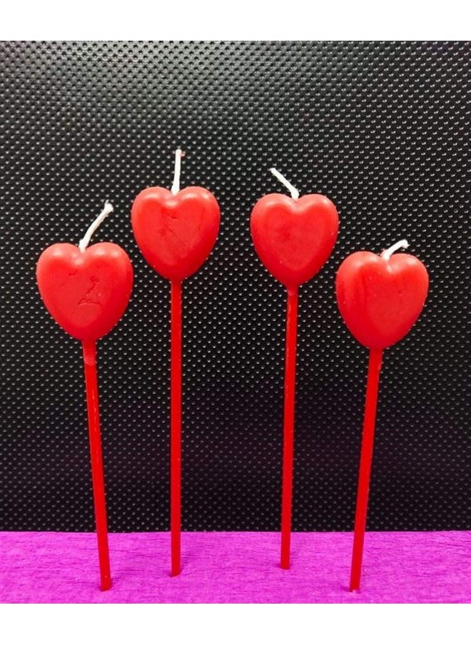 Funcart Funcart Hearts on Stick red Cake Decoration Candle(4pcs/Pack) for Valentine Day/Wedding/Anniversary/Engagement/1st Birthday/i Love You/Heart Cake Topper/Cake Decoration  - Image 1
