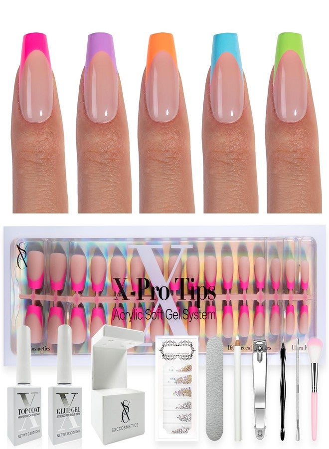 SXC Cosmetics X-Pro Tips French Tip Press On Nails - Bright Pastel Glow in the Dark Series (GLOW119KIT-S Coffin) - Image 1