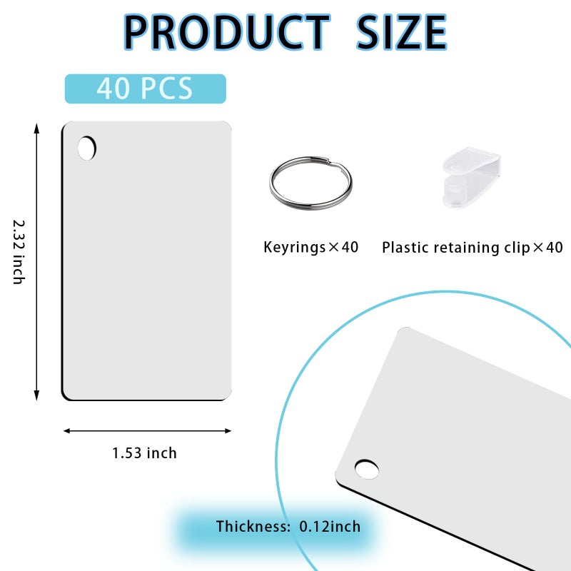 UJL 120pcs Sublimation Blanks Keychain With Rings And Clips Rectangle MDF Keychains Double Sides Blank Acrylic Keychains Bulk - Image 3