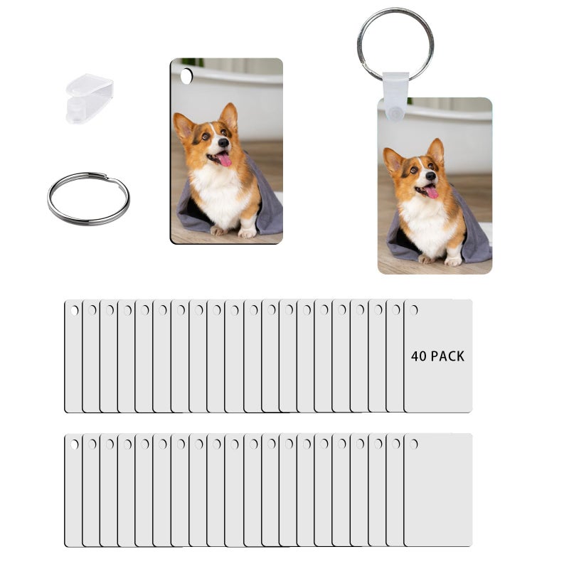 UJL 120pcs Sublimation Blanks Keychain With Rings And Clips Rectangle MDF Keychains Double Sides Blank Acrylic Keychains Bulk - Image 1