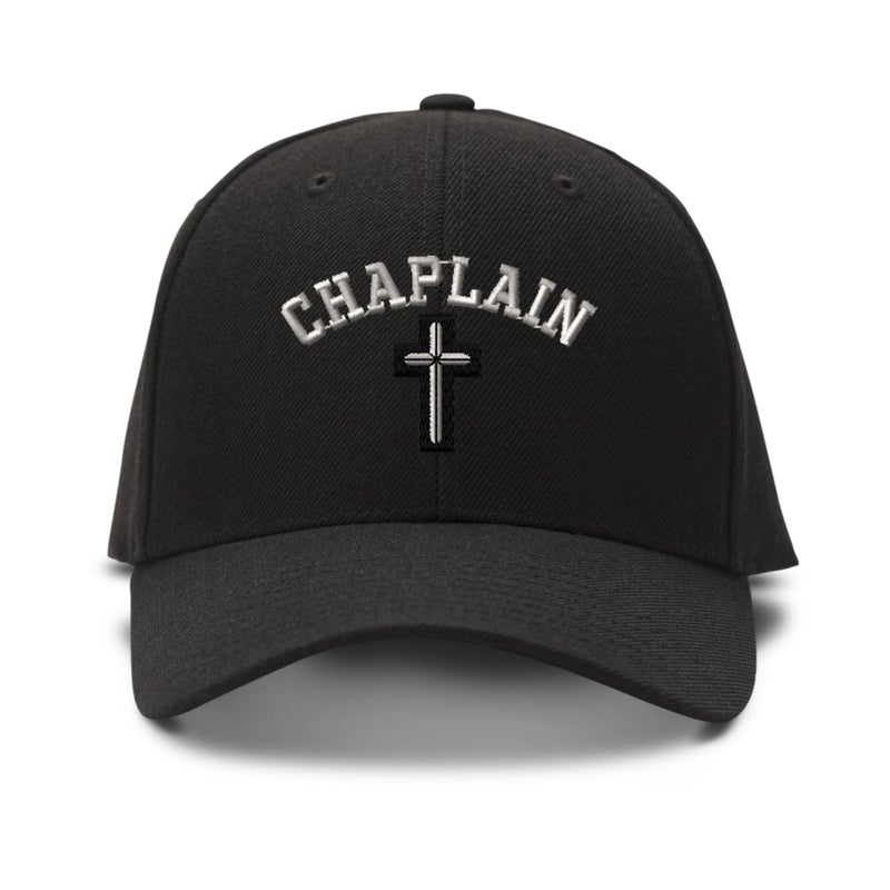 Speedy Pros Baseball Cap Christain Chaplain Cross Embroidery Acrylic Dad Hats for Men & Women Strap Closure Black 1 Size - Image 3