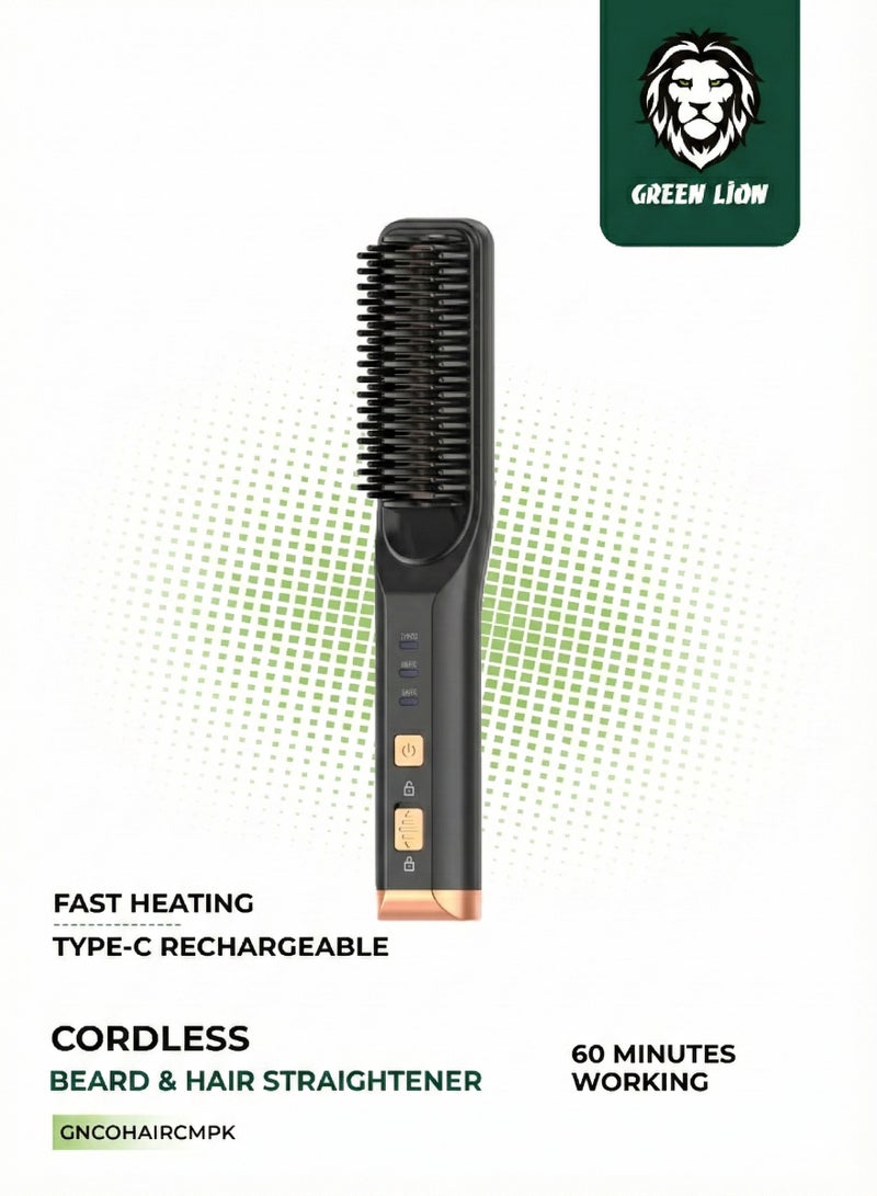 جرين ليون فرد الشعر واللحية اللاسلكية / أسنان مشط ثلاثية الأبعاد / وقت عمل طويل / تسخين سريع / أمان مريح / قابلة لإعادة الشحن من النوع C / بطارية طويلة الأمد - أسود - Image 1