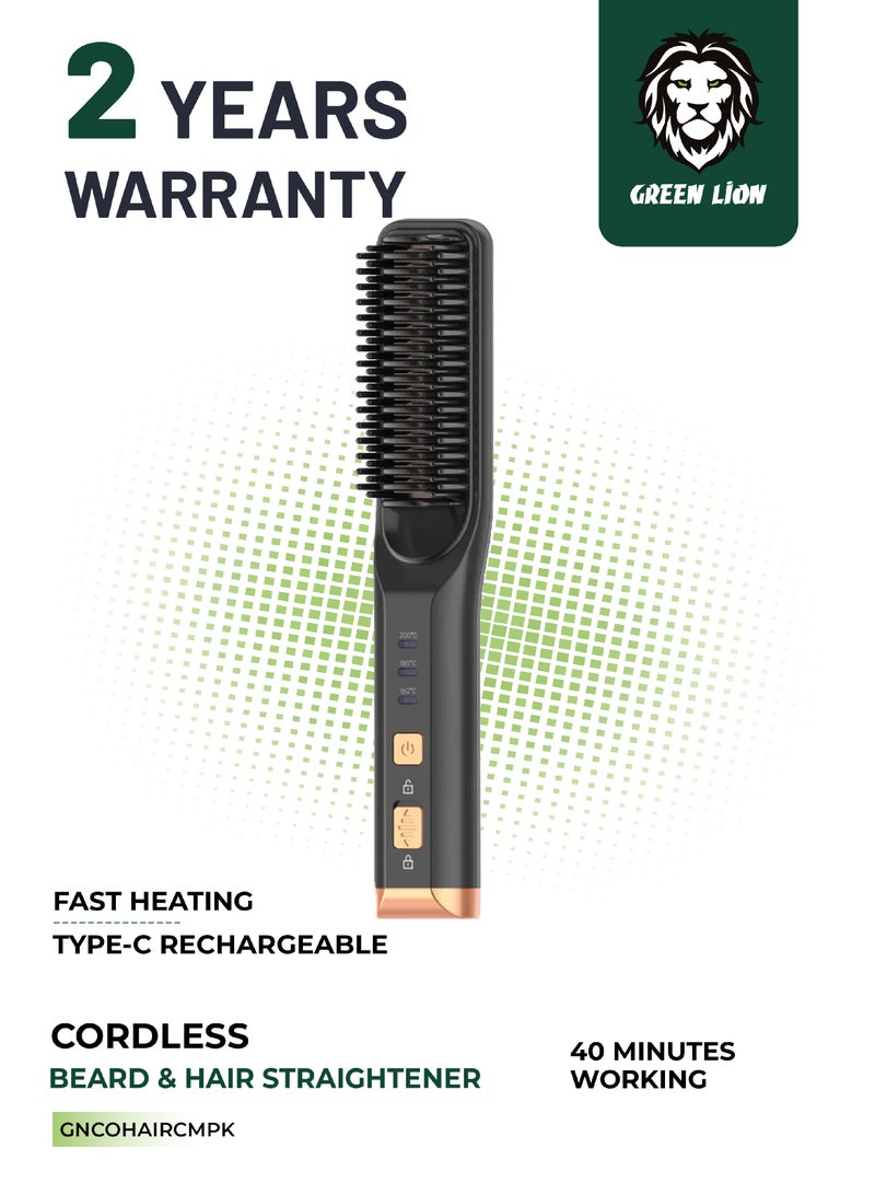 GREEN LION Cordless Beard & Hair Straightener / 3D Comb Teeth / Significant Working Time / Heating Fast / Convenient Safety / Type-C Rechargeable / Long Time Battery Capacity - Black - Image 1