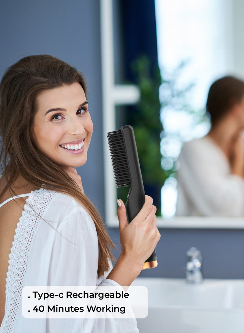 GREEN LION Cordless Beard & Hair Straightener / 3D Comb Teeth / Significant Working Time / Heating Fast / Convenient Safety / Type-C Rechargeable / Long Time Battery Capacity - Black - Image 3