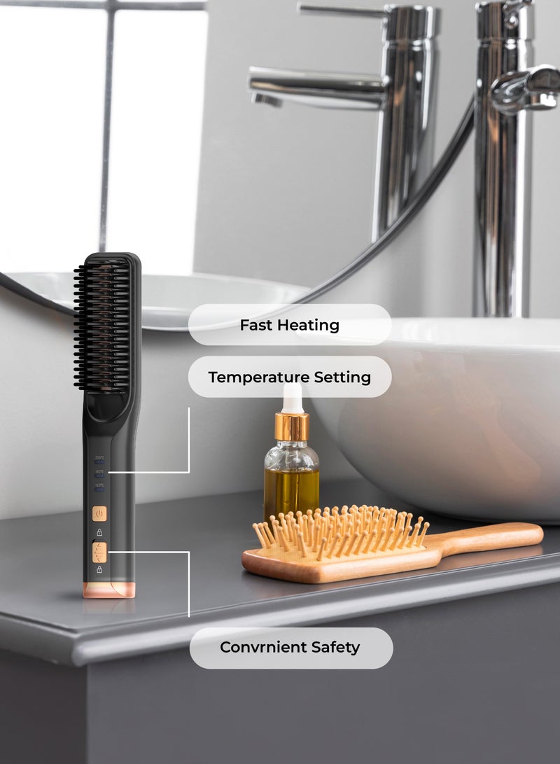 GREEN LION Cordless Beard & Hair Straightener / 3D Comb Teeth / Significant Working Time / Heating Fast / Convenient Safety / Type-C Rechargeable / Long Time Battery Capacity - Black - Image 4