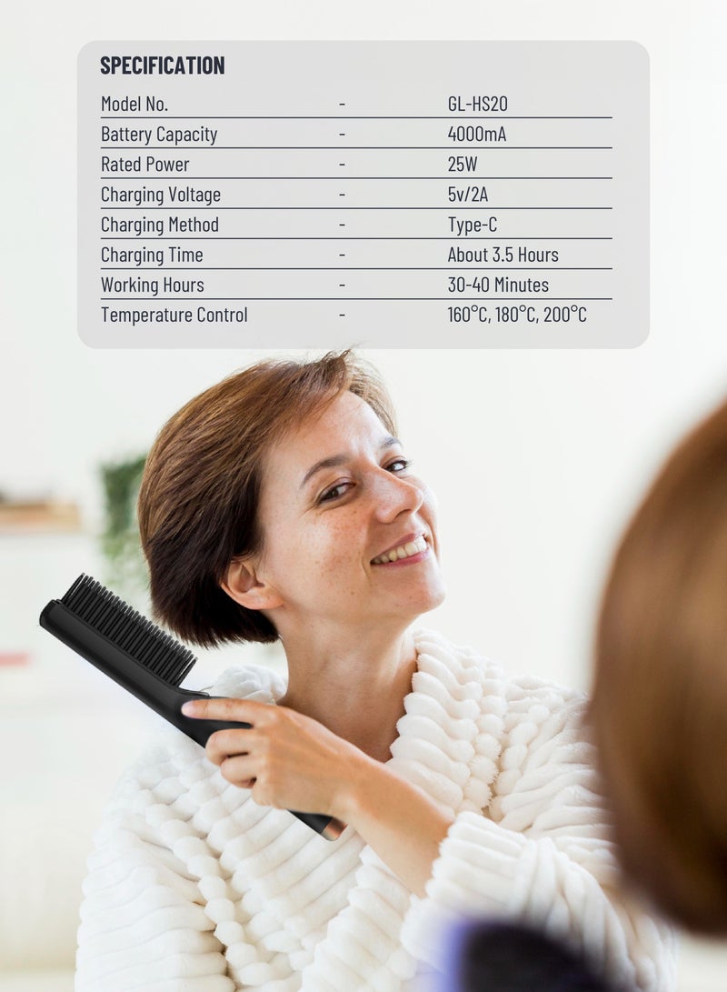 GREEN LION Cordless Beard & Hair Straightener / 3D Comb Teeth / Significant Working Time / Heating Fast / Convenient Safety / Type-C Rechargeable / Long Time Battery Capacity - Black - Image 5