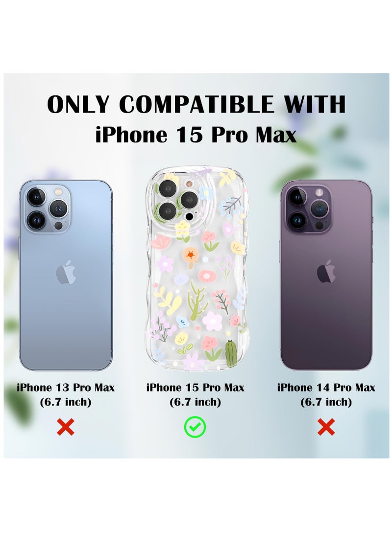 SOLARAE iPhone 15 Pro Max Case, Cute Colorful Flower Curly Wave Clear Case with Lovely Flower Bracelet Chain for Women Girls Soft TPU Shockproof Protective Case Cover for iPhone 15 Pro Max - Image 5