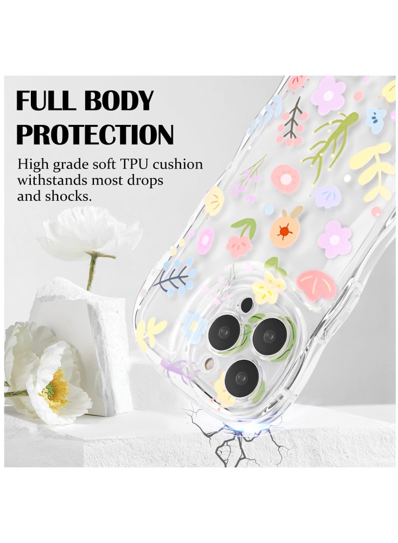 SOLARAE iPhone 15 Pro Max Case, Cute Colorful Flower Curly Wave Clear Case with Lovely Flower Bracelet Chain for Women Girls Soft TPU Shockproof Protective Case Cover for iPhone 15 Pro Max - Image 3