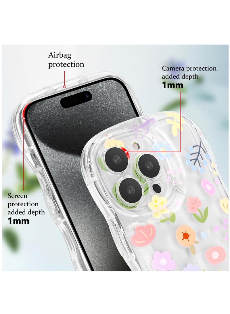 SOLARAE iPhone 15 Pro Max Case, Cute Colorful Flower Curly Wave Clear Case with Lovely Flower Bracelet Chain for Women Girls Soft TPU Shockproof Protective Case Cover for iPhone 15 Pro Max - Image 4