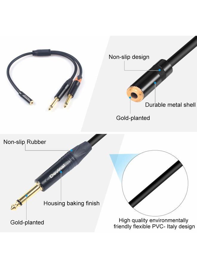 Devinal 3.5mm to Dual 1/4 Y Splitter Cable, 1/8" Female TRS to Dual 6.35mm TS Male Adapter, Female Mini Jack Stereo to 2 Quarter inch Mono Converter 1 feet - Image 2