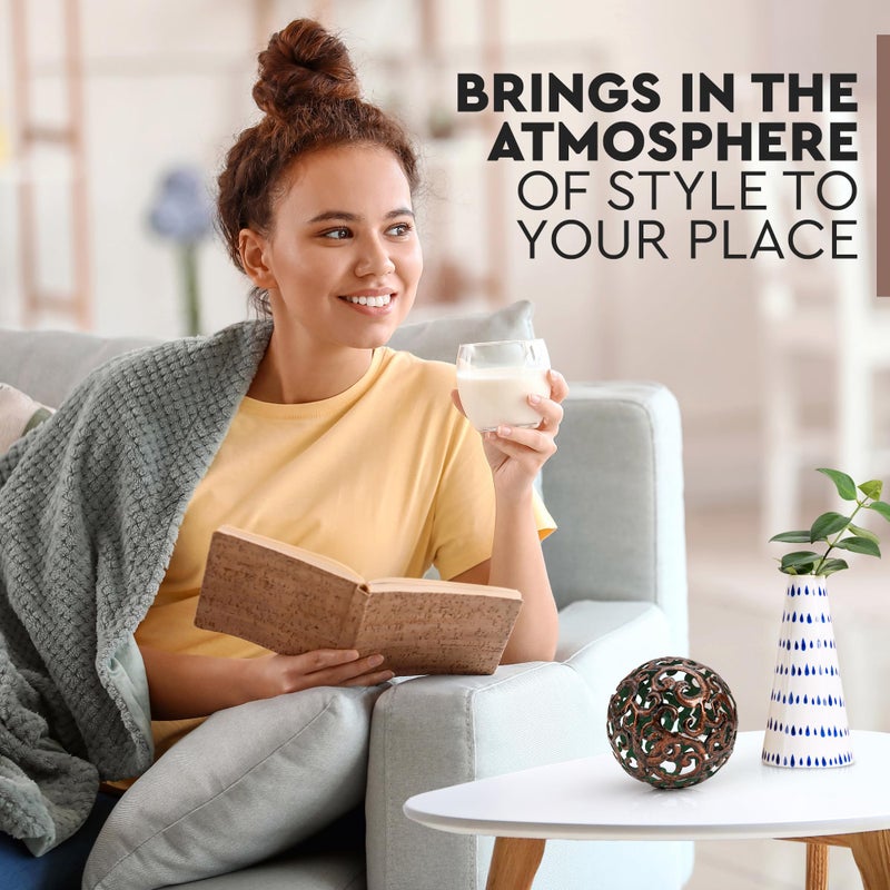 Everydecor كرة زخرفية معدنية من Everydecor لديكور المنزل - كرات زخرفية حديثة مرسومة يدويًا من البرونز الفاخر لغرفة المعيشة وغرفة النوم والمطبخ والحمام والمكتب - الأجرام السماوية المزخرفة للطاولة للقطعة المركزية - Image 2