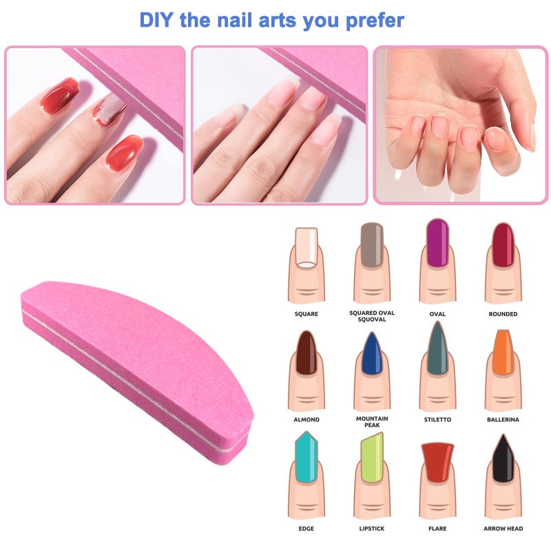 GigaGround 20 PCs Nail Buffers, Double Sided Nail Files Buffer Blocks 100/180 Grit Portable Washable Sanding Buffing File Arc Shape (Pink) - Image 5