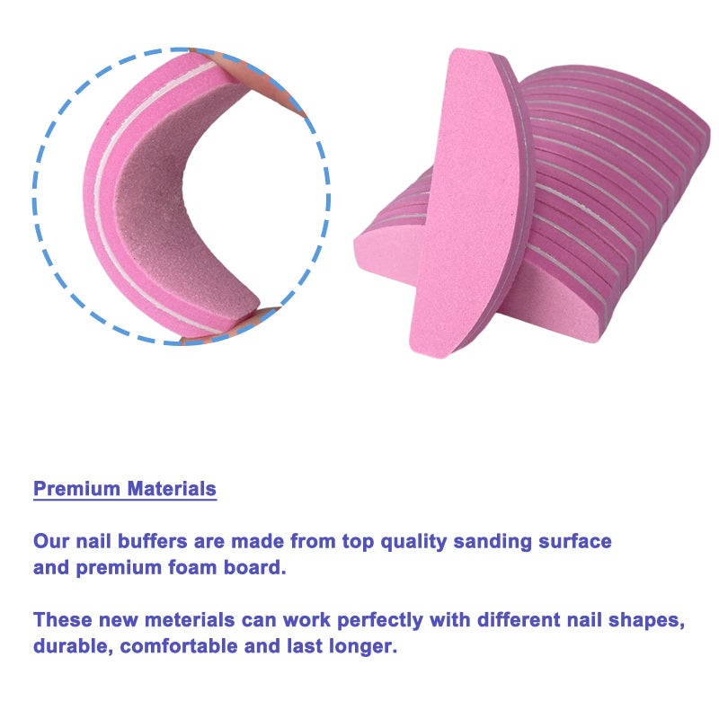 GigaGround 20 PCs Nail Buffers, Double Sided Nail Files Buffer Blocks 100/180 Grit Portable Washable Sanding Buffing File Arc Shape (Pink) - Image 3