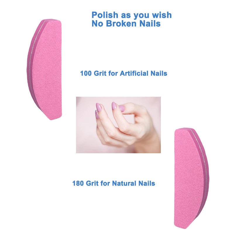 GigaGround 20 PCs Nail Buffers, Double Sided Nail Files Buffer Blocks 100/180 Grit Portable Washable Sanding Buffing File Arc Shape (Pink) - Image 2