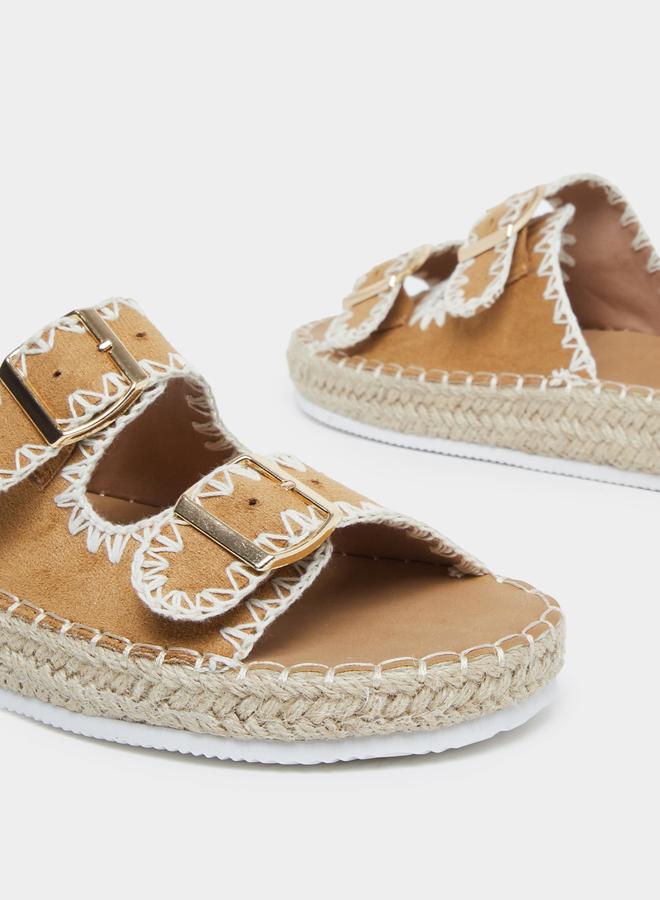 Styli Brown Stitch Buckle Accent Espadrilles - Image 3