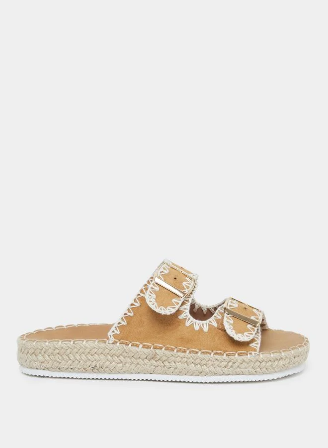 Styli Styli Brown Stitch Buckle Accent Espadrilles
