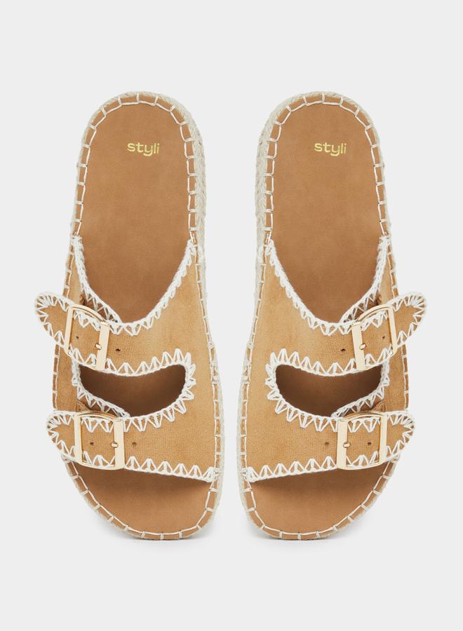 Styli Brown Stitch Buckle Accent Espadrilles - Image 5