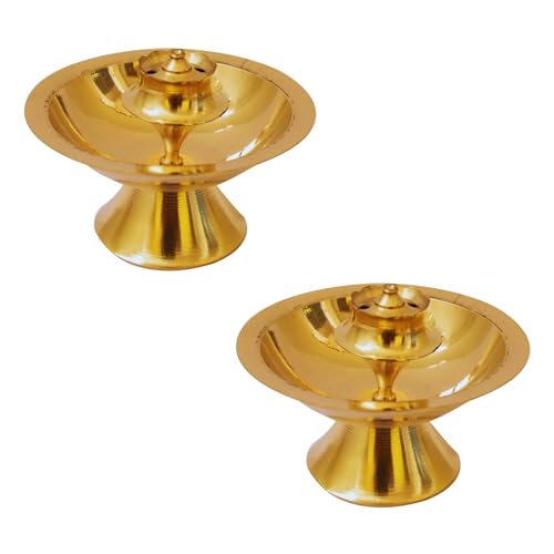 Neoteric Indian Traditional Brass Agarbatti Stand with Ash Holder – Gold Finish Pooja Pyali Set of 2 – Incense Stick Holder for Home & Temple Use - Image 1