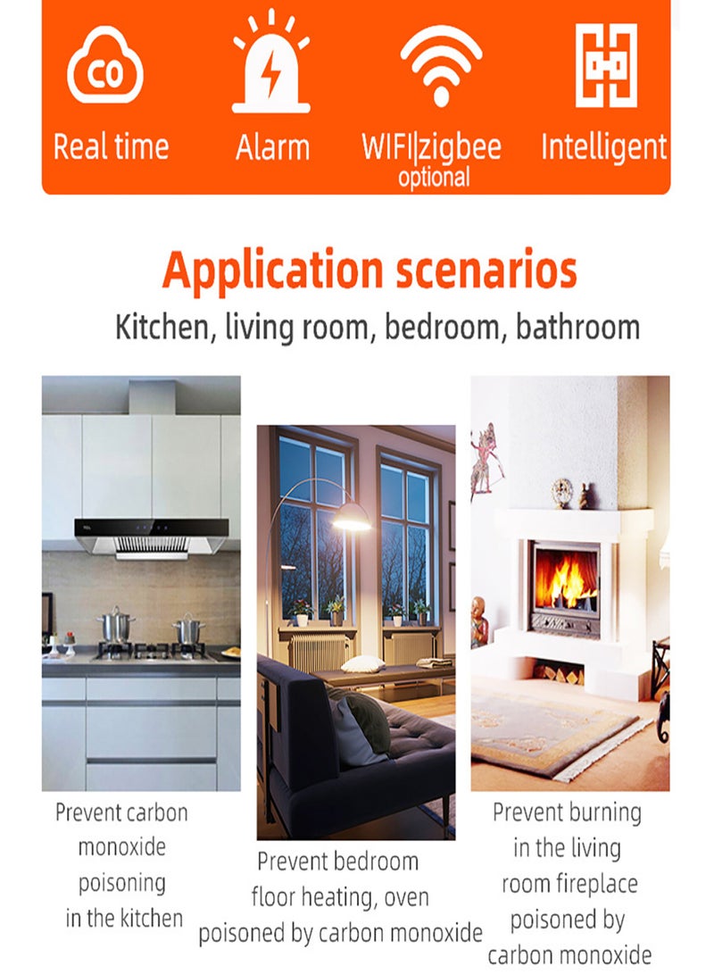تويا كاشف أول أكسيد الكربون Tuya WiFi المحمول، جهاز اختبار تركيز أول أكسيد الكربون متعدد الوظائف، جهاز استشعار أول أكسيد الكربون الكهروكيميائي، جهاز اختبار جودة الهواء المنزلي - Image 3