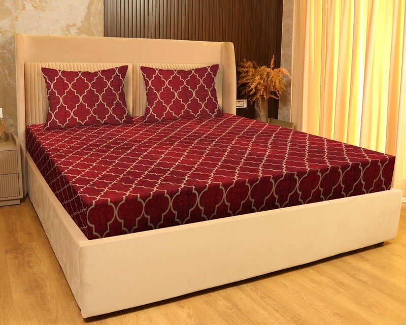 JDX شراشف سرير JDX | تصميم كلاسيكي شراشف مطبوعة بحجم كوين مزدوج مع 2 غطاء وسادة (72"x78" بوصة، أحمر الكرز) - Image 1