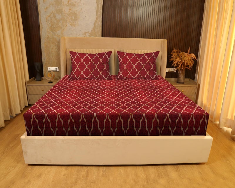JDX شراشف سرير JDX | تصميم كلاسيكي شراشف مطبوعة بحجم كوين مزدوج مع 2 غطاء وسادة (72"x78" بوصة، أحمر الكرز) - Image 2