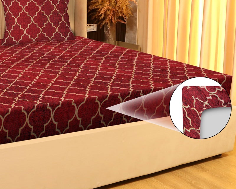 JDX شراشف سرير JDX | تصميم كلاسيكي شراشف مطبوعة بحجم كوين مزدوج مع 2 غطاء وسادة (72"x78" بوصة، أحمر الكرز) - Image 3