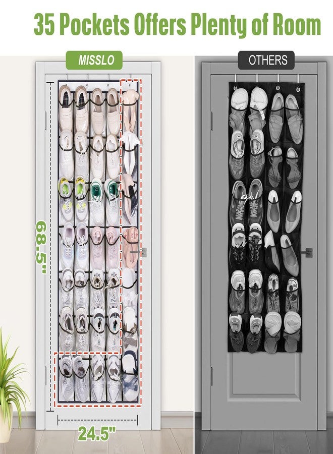 MISSLO 35 Clear Large Pockets Over The Door Shoe Organizer Sturdy Oxford Fabric Hanging Shoe Rack Closet Shoe Holder Hanger, White - Image 2