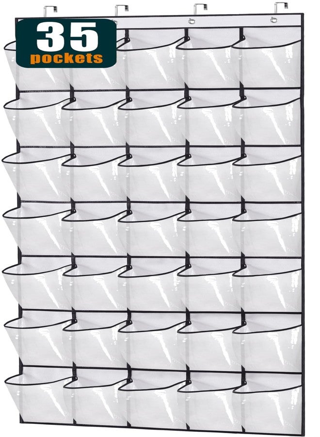 MISSLO 35 Clear Large Pockets Over The Door Shoe Organizer Sturdy Oxford Fabric Hanging Shoe Rack Closet Shoe Holder Hanger, White - Image 1