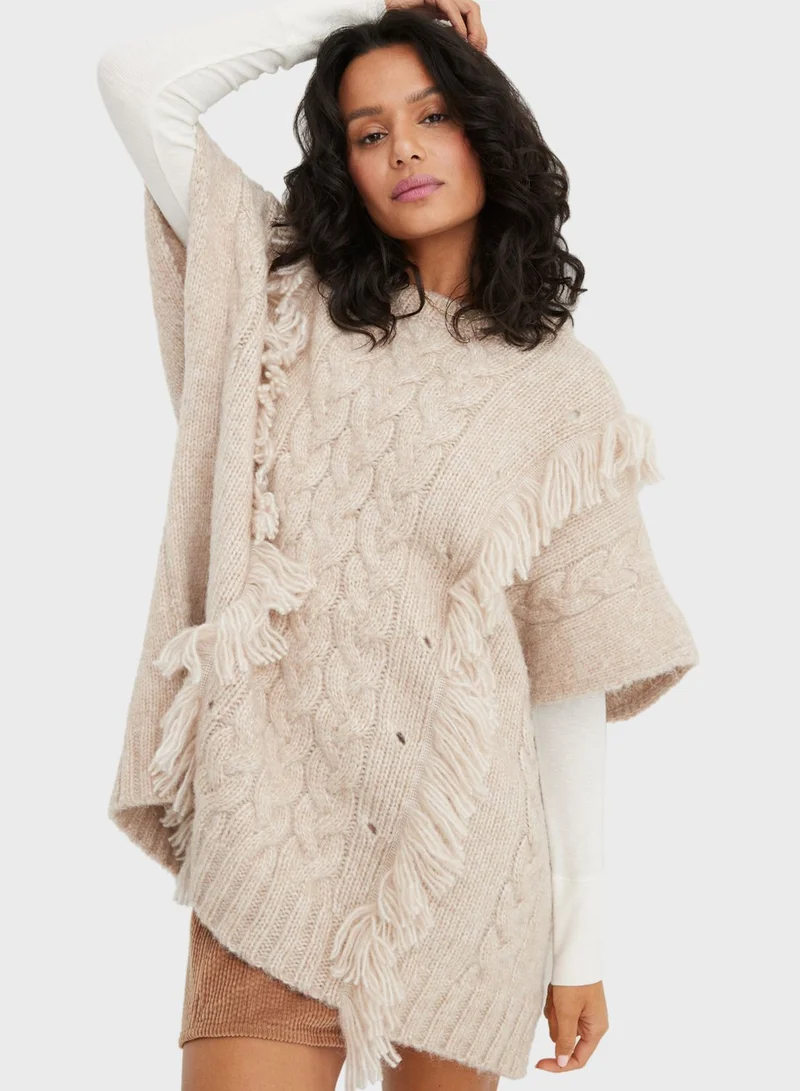 Aerie Fringe Cable Knitted Sweater