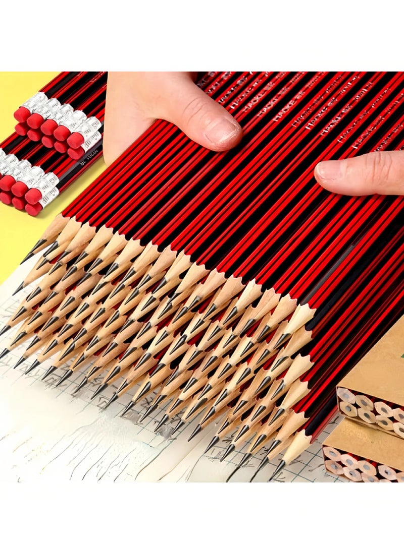 Generic 50pcs HB Pencil Set with Erasers - Fine 0.3mm for Writing/Sketching, Red & Black Design, Durable & Comfortable  - Image 2