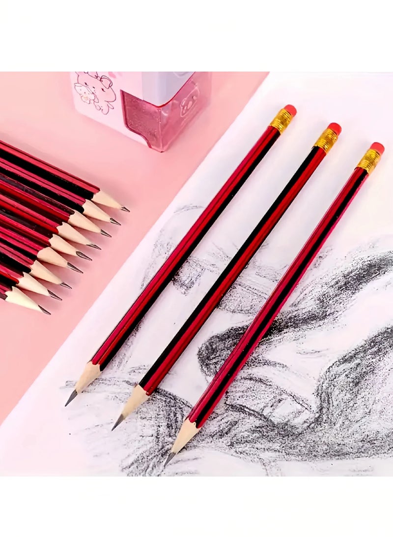 Generic 50pcs HB Pencil Set with Erasers - Fine 0.3mm for Writing/Sketching, Red & Black Design, Durable & Comfortable  - Image 4