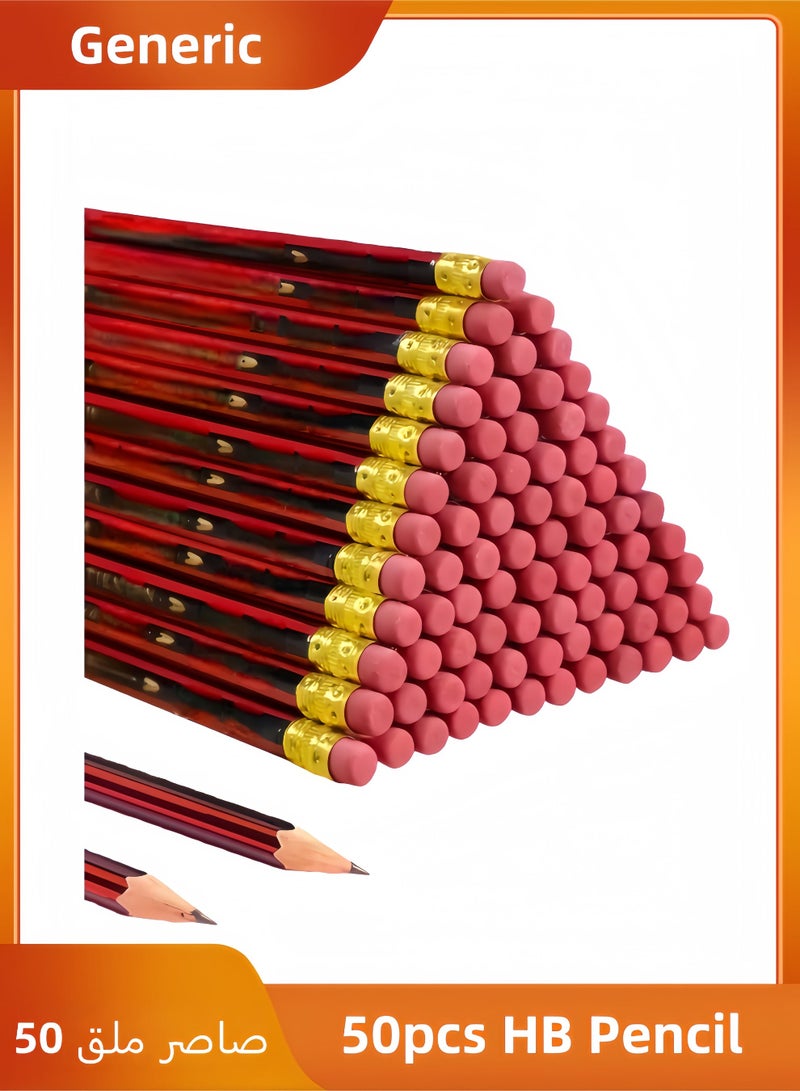 50pcs HB Pencil Set with Erasers - Fine 0.3mm for Writing/Sketching, Red & Black Design, Durable & Comfortable - Image 1