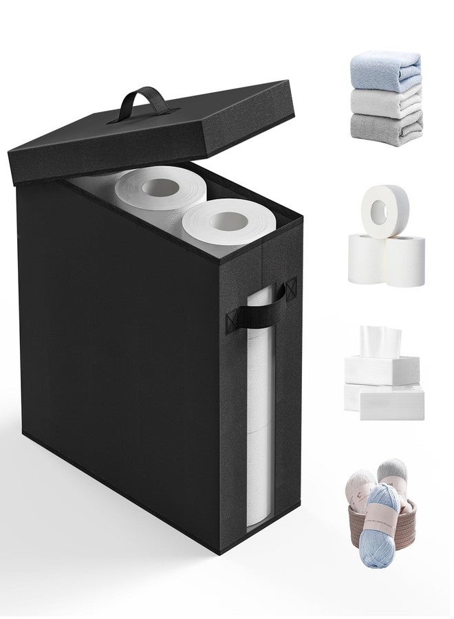 NAMTSO Bathroom Toilet Paper Storage with Lid - for Up to 12 Rolls | Storage Bins with Lids for Towel or Yarn | Free Standing | Foldable | Moisture Resistant | Clear Plastic Window | Black | 1 Pack - Image 1