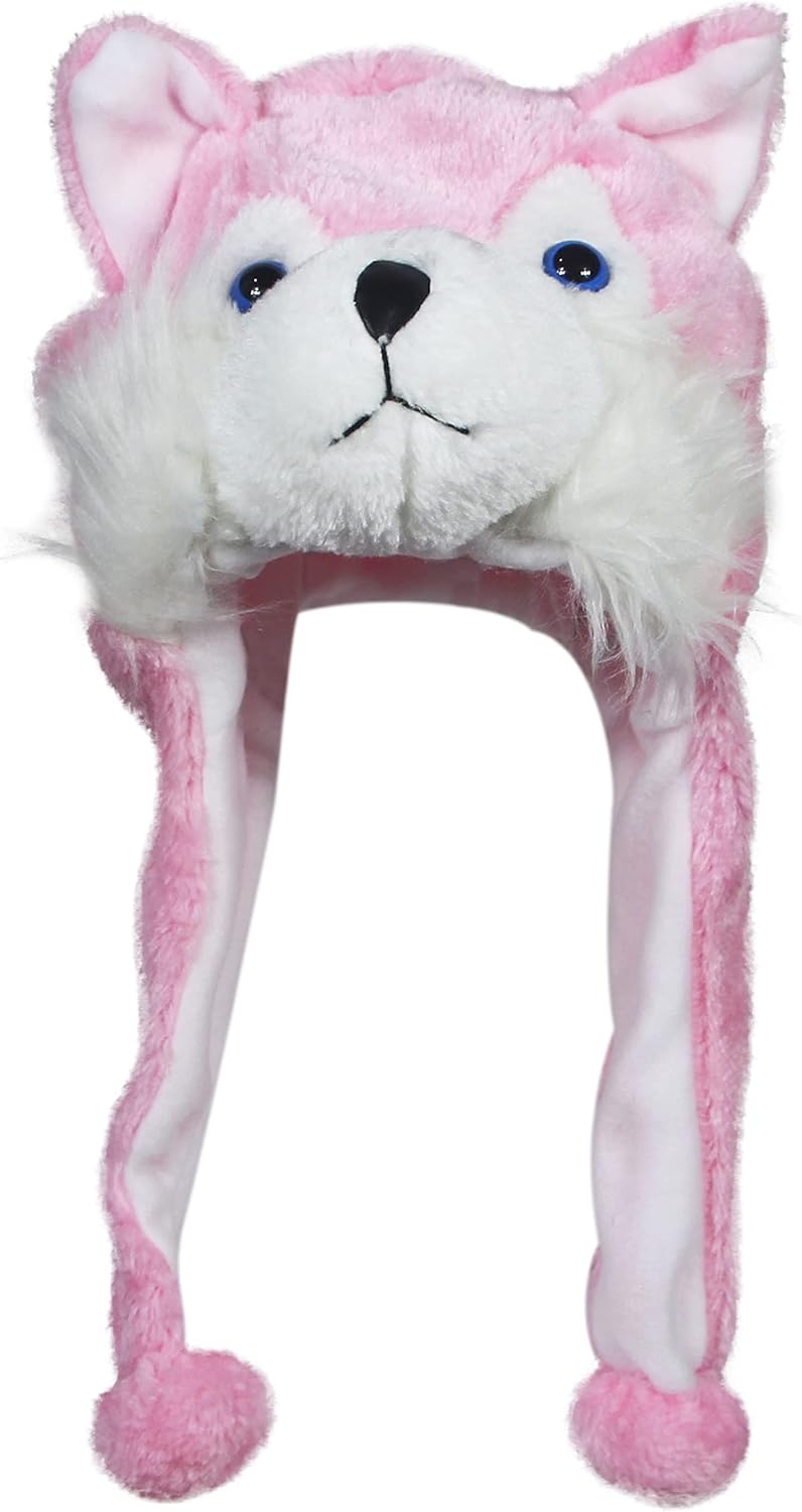 Timiot Cute Plush Animal Character Winter Hat Fun Ski Cap with Detailed Animal Face Long Ear Straps with Pom Pom Ends - Image 1