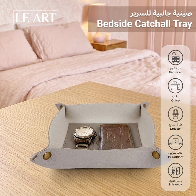 LeArt Leather Valet Tray - Small & Compact Catchall Tray | Desk, Bedside, Home Entrance Entryway Organizer | Leather Tray for Keys, Coins, Stationary, Jewellery (Stone Grey) - Image 4