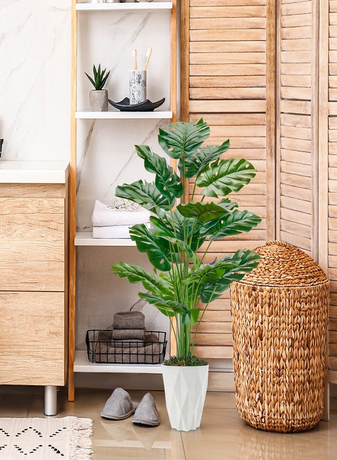 Der Rose 28" Fake Plants Large Artificial Monstera Faux Potted Plants Indoor with White Pot for Home Office Living Room Decor - Image 5