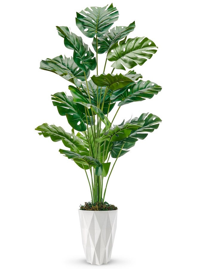 Der Rose 28" Fake Plants Large Artificial Monstera Faux Potted Plants Indoor with White Pot for Home Office Living Room Decor - Image 1