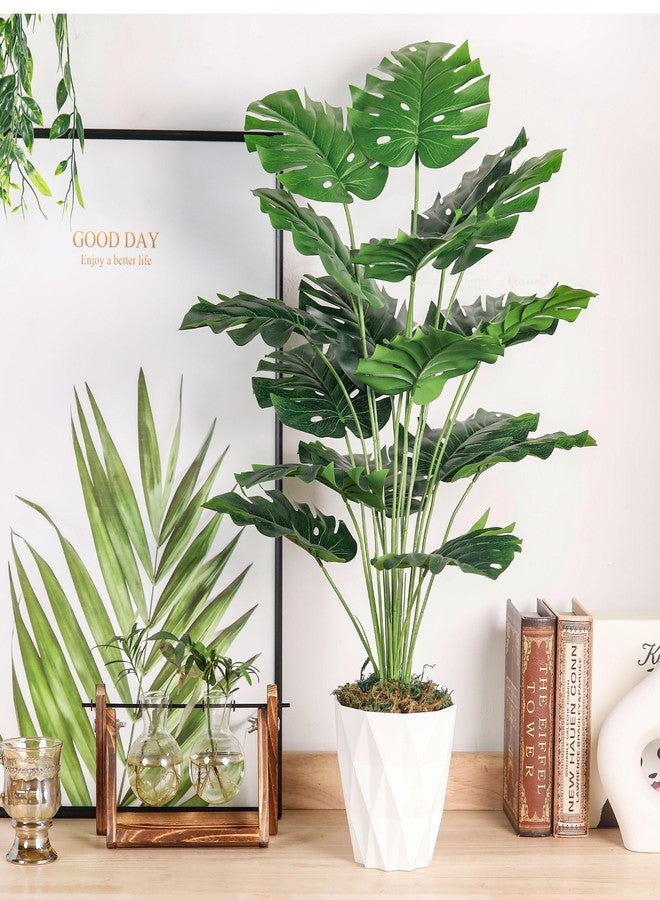 Der Rose 28" Fake Plants Large Artificial Monstera Faux Potted Plants Indoor with White Pot for Home Office Living Room Decor - Image 2