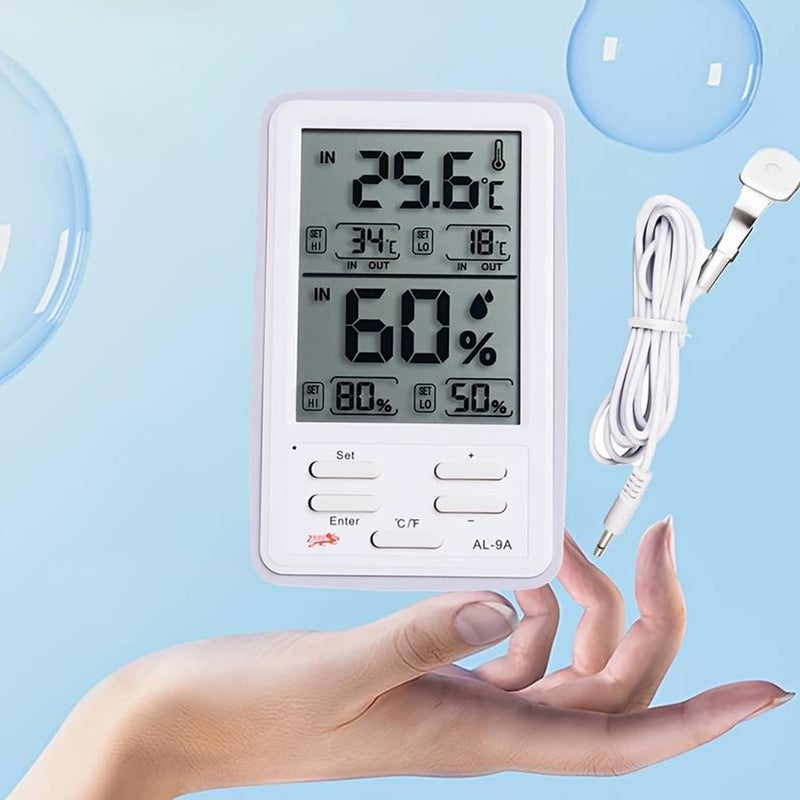 KRESHU Digital Alarm Thermometer and Hygrometer Humidity Clock LCD Display Temperature Internal & External Sensor Meter Measurement Tool Electronic Humidity Clock for Home, Office (1-Pcs) - Image 2
