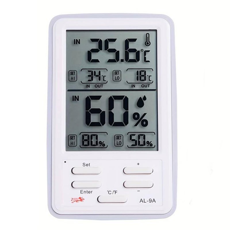KRESHU Digital Alarm Thermometer and Hygrometer Humidity Clock LCD Display Temperature Internal & External Sensor Meter Measurement Tool Electronic Humidity Clock for Home, Office (1-Pcs) - Image 1