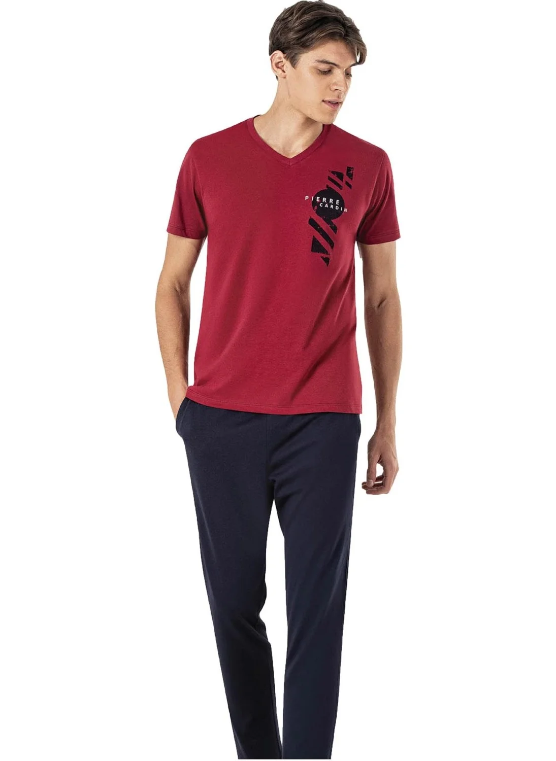 بيير كاردان Men's V Neck 100% Cotton Combed Cotton Pajama Set
