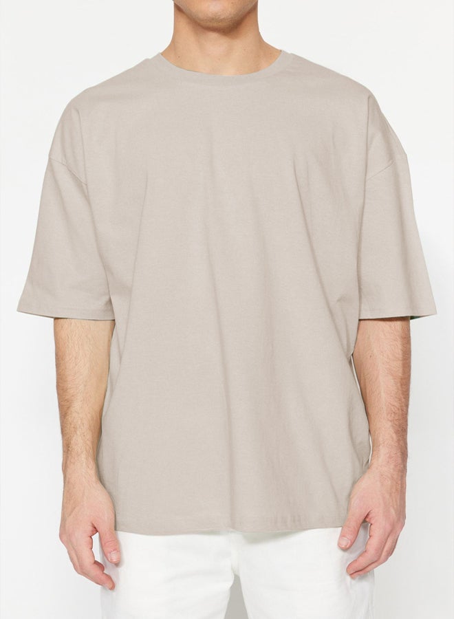 trendyol Stone Oversize/Wide Cut 100% Cotton Short Sleeve Basic T-Shirt - Image 4