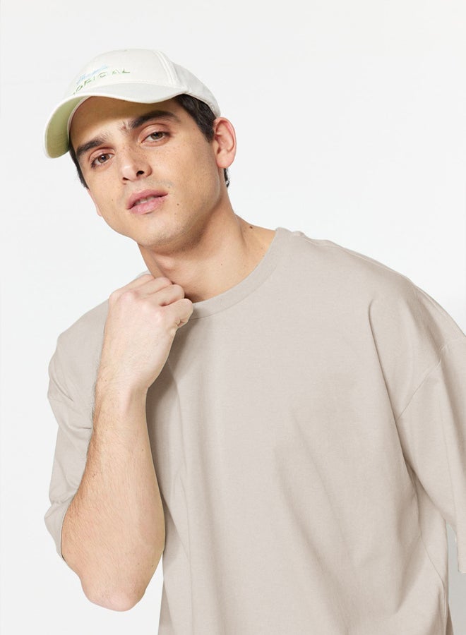 trendyol Stone Oversize/Wide Cut 100% Cotton Short Sleeve Basic T-Shirt - Image 1