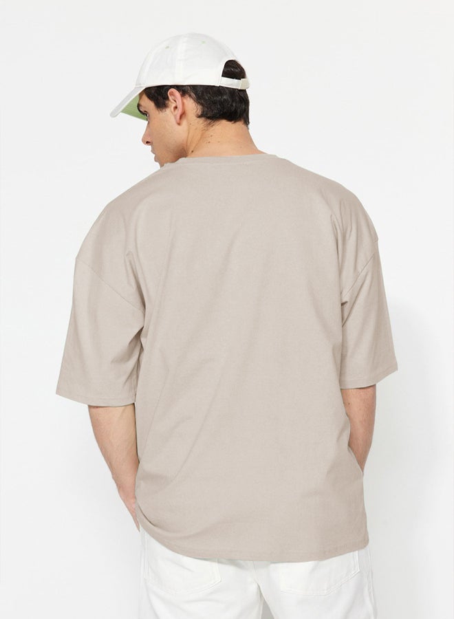 trendyol Stone Oversize/Wide Cut 100% Cotton Short Sleeve Basic T-Shirt - Image 2