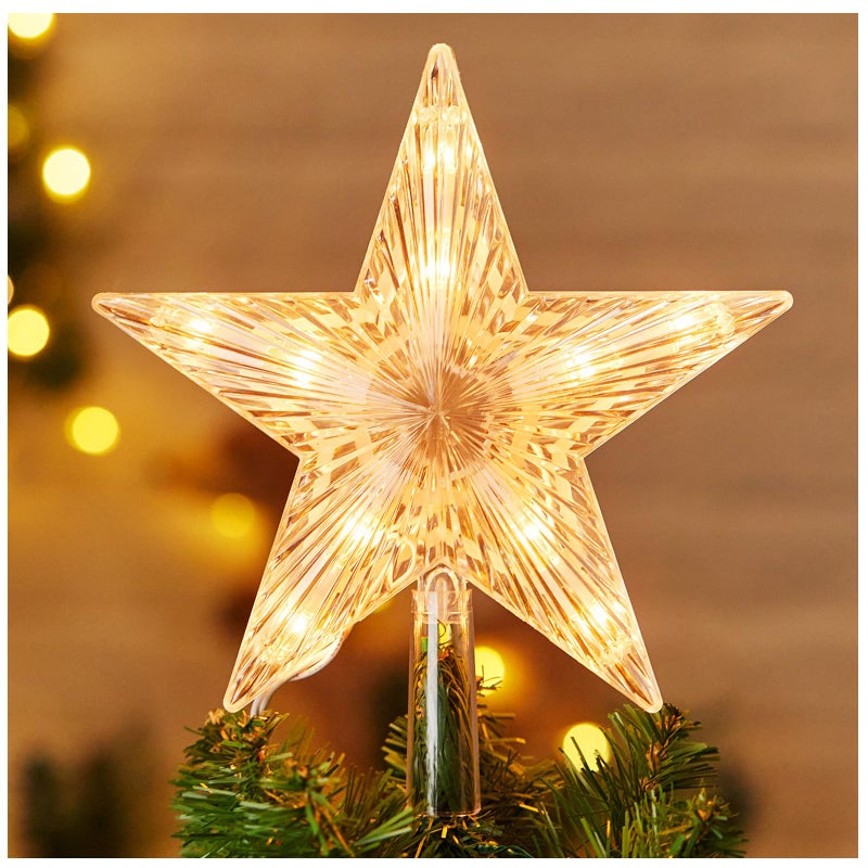 Brightown Christmas Tree Topper Lighted Star with Builtin 10 Replaceable Bulbs 95 Clear FivePointed Star Tree Topper Plug in for Indoor Office Xmas New Year Holiday Tree Decoration Warm White